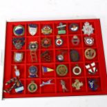 A collection of 30 enamelled badges, to include East Sussex WI, British Red Cross, Henley Regatta