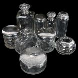 A group of various silver-topped dressing table jars, powder bowls, hair tidies etc (9)