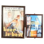 2 beer advertising printed signs for Young's Bitter, and Beer Is Best, both framed