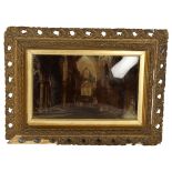 A 19th century crystoleum print behind convex glass, Tintern Abbey, gesso frame, overall frame