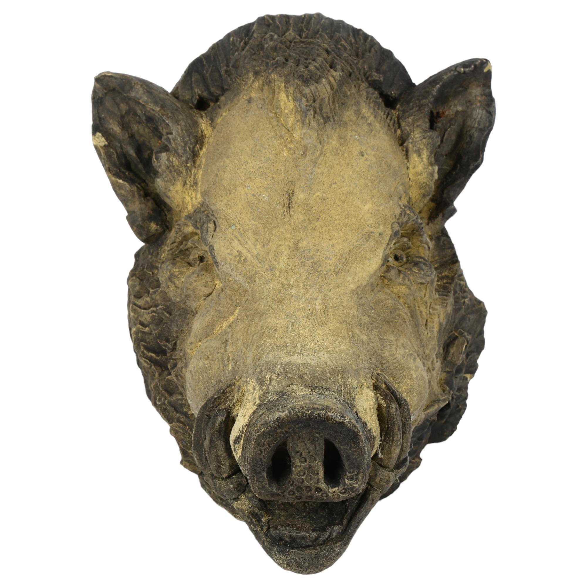 A concrete study of a boar's head, H31cm, D33cm