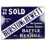 BURSTOW & HEWETT - a Vintage blue and white enamel sign for Burstow & Hewett Auctioneers & Estate