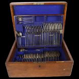 ELKINGTON & CO - a part canteen of plated Old English pattern cutlery, in fitted oak canteen box