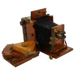 A mahogany and brass-plate half camera, no maker's plaque or name, patents nos. 14940-1905 and