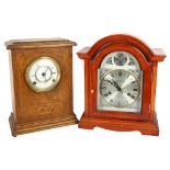 A modern 8-day cased mantel clock, and a Vintage 8-day cased mantel clock with pendulum, largest