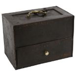 A small Victorian cast-iron strong box with drawer, and single key, W24.5cm