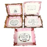 A quantity of Victorian Sunderland lustre rectangular scripted verse dishes, including "For man