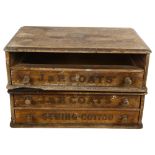 J. & P. COATS. LTD - a pair of pine 2-drawer haberdashery chests, with gilded lettering (1 drawer