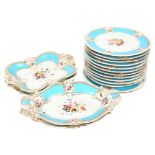 A Victorian porcelain dessert service, comprising 2 pairs of comports and 13 plates, with painted