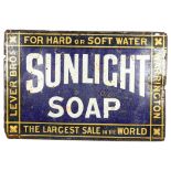 A Vintage enamel advertising sign "Sunlight Soap" for hard or soft water, 92 x 62cm