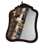 A mahogany wall-mounted mirror, H76cm, W55cm