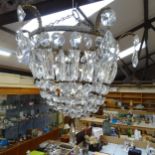 Vintage chandelier with gilt-metal mounts and lustre drops, diameter 28cm approx