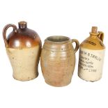 An 18th century salt glazed stoneware flagon, unmarked, a stoneware flagon inscribed Cornforth &