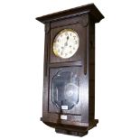 A Vintage oak-cased 8-day drop-dial wall clock, silvered dial with Arabic numerals, case height