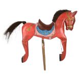 An Oriental carved and painted wooden horse puppet, L36cm
