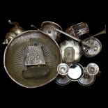 A collection of silver plated ware, to include a large embossed silver plate on copper punch bowl, a