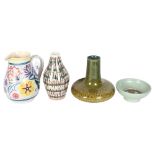 POOLE POTTERY - a Poole Pottery hand painted jug, a Poole Pottery vase, and a long-neck vase,