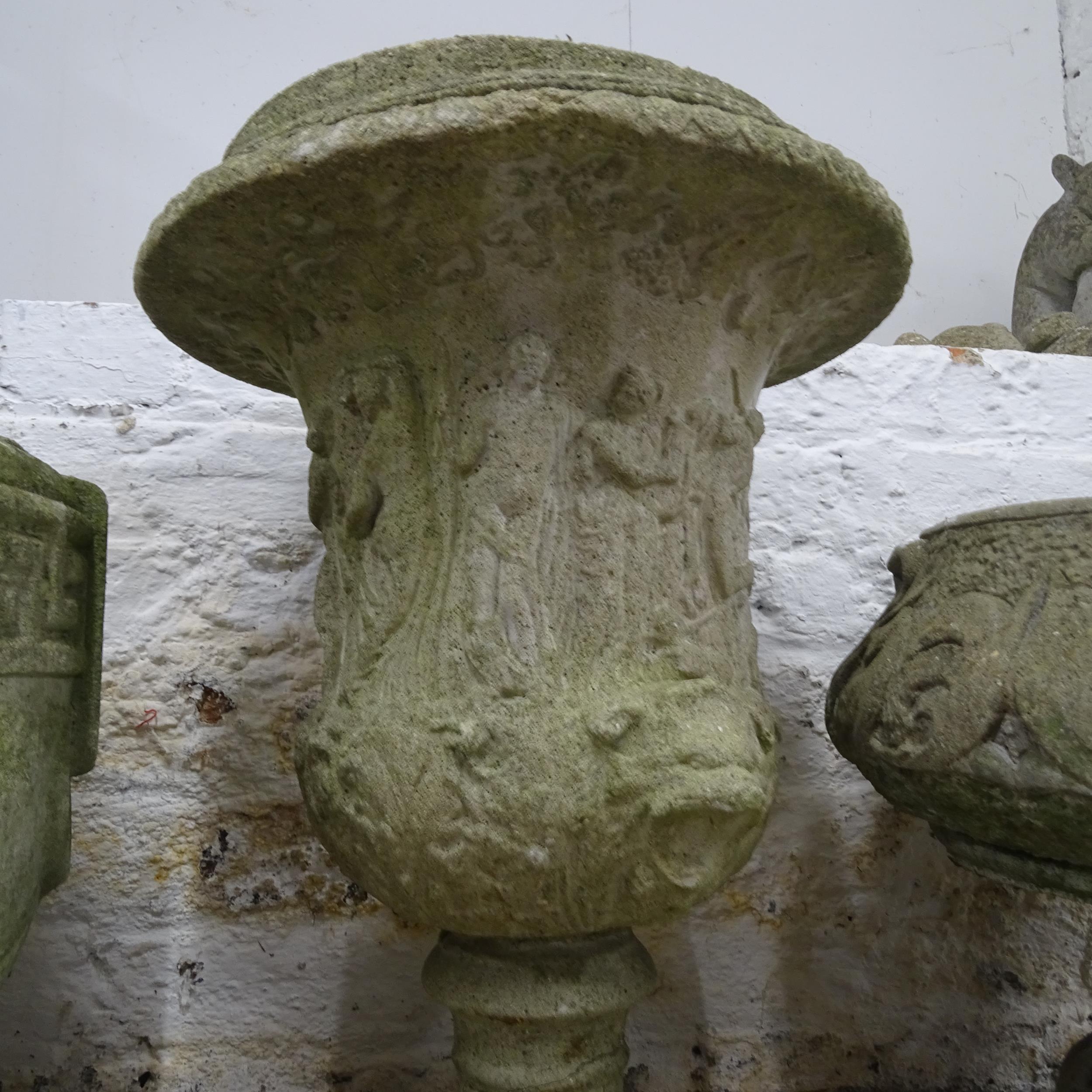 Three various weathered concrete garden urns. Tallest 36x54cm - Image 2 of 2