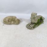 Two weathered concrete garden statues, studies of dogs. largest 65x36x26cm
