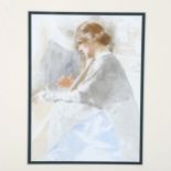 Watercolour, woman playing the harp, early 20th century, unsigned, 31cm x 23cm, framed