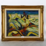 Kathleen Boyland, oil on board, abstract landscape, 40cm x 50cm, framed