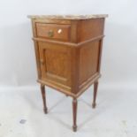 A French oak marble top pot cupboard. 41x83x39cm