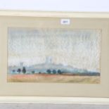 Pastels and charcoal, panoramic view towards a hilltop, signed with monogram bottom right corner,