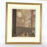Pair of 19th century watercolours, views inside Canterbury Cathedral, unsigned, 52cm x 44cm, and