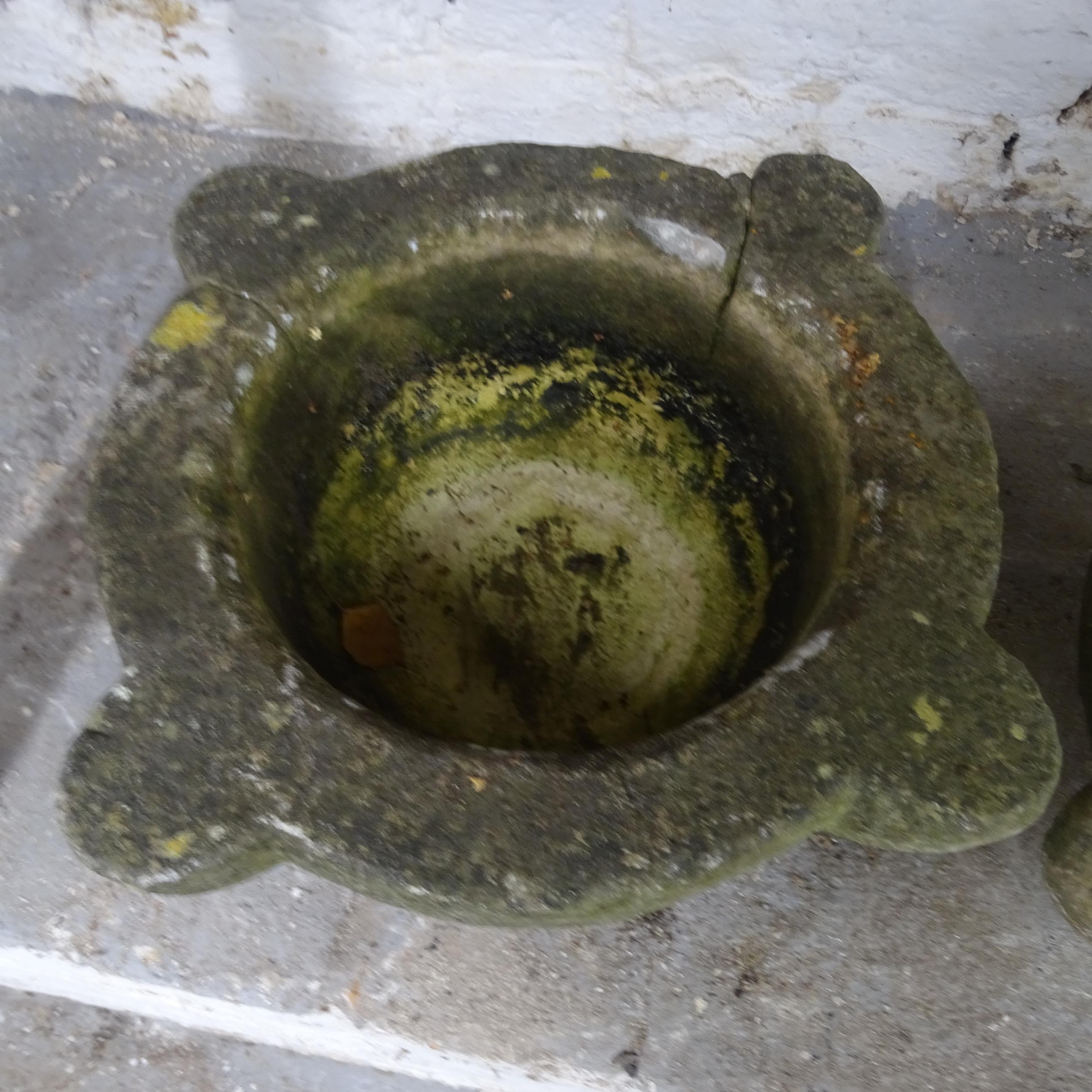 A Victorian weathered stone font, 35x18cm, and another, 36x16cm (2) - Image 2 of 2