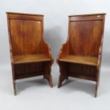 A pair of stained oak Gothic church seats. 52x100x46cm.