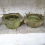 A Victorian weathered stone font, 35x18cm, and another, 36x16cm (2)