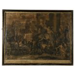 2 x 18th century monochrome engravings, battle scene and another, 78cm x 100cm
