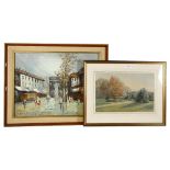 J S Farer?, 19th century watercolour, horses in a country park, and Kressley, an oil on canvas,
