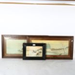 A pair of Japanese watercolours, panoramic shore views, signed, 37cm x 73cm overall, framed, and J