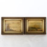 A pair of Victorian oils on canvas, landscape and harbour view, in giltwood and gesso frames,