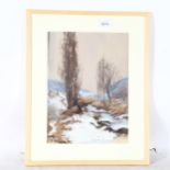 Louis Cable, early 20th century watercolour, French winter landscape, signed, 31cm x 23cm, framed