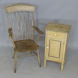 A Victorian pine and elm-seated kitchen chair, and a pine pot cupboard. 41x79x35cm. (2)