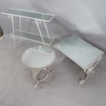 A painted wrought iron two-tier plant stand with glass shelves, 92x84x23cm, A rectangular wrought