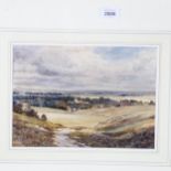 F Hughes Richardson, watercolour, extensive landscape, 28cm x 20cm, framed