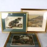 Joseph Kirkpatrick, pair of coloured lithographs, panoramic views, Sussex hilltops, watercolour