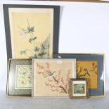 A group of Oriental paintings on silk, plus 1 other