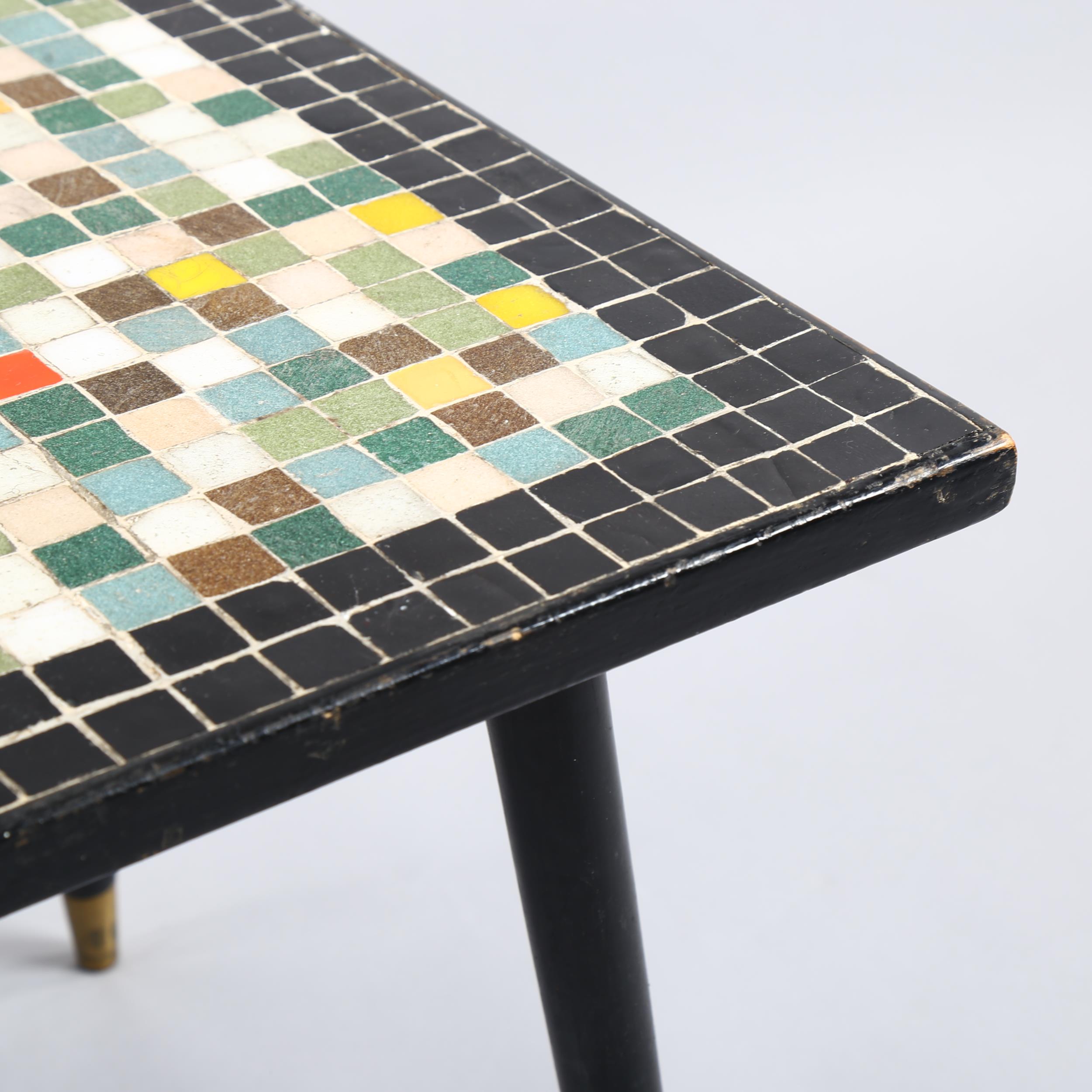 A 1950s' mosaic tile top coffee table, with ebonised surround and legs, 93 x 47cm, height 42cm - Image 4 of 4