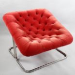 A vintage steel framed bucket chair with buttoned velvet upholstery, height 62cm, 78cm square