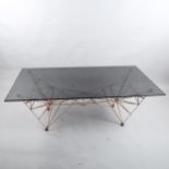 Tom Dixon, a Pylon coffee table, black glass top on copper base, height 46cm, 135 x 75cm