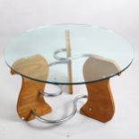 A 1930s Art Deco modernist coffee table in the manner of Denham Maclaren, the 3 S-shaped steel tubes