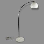 A vintage marble base adjustable arc lamp with glass shade, height 175cm