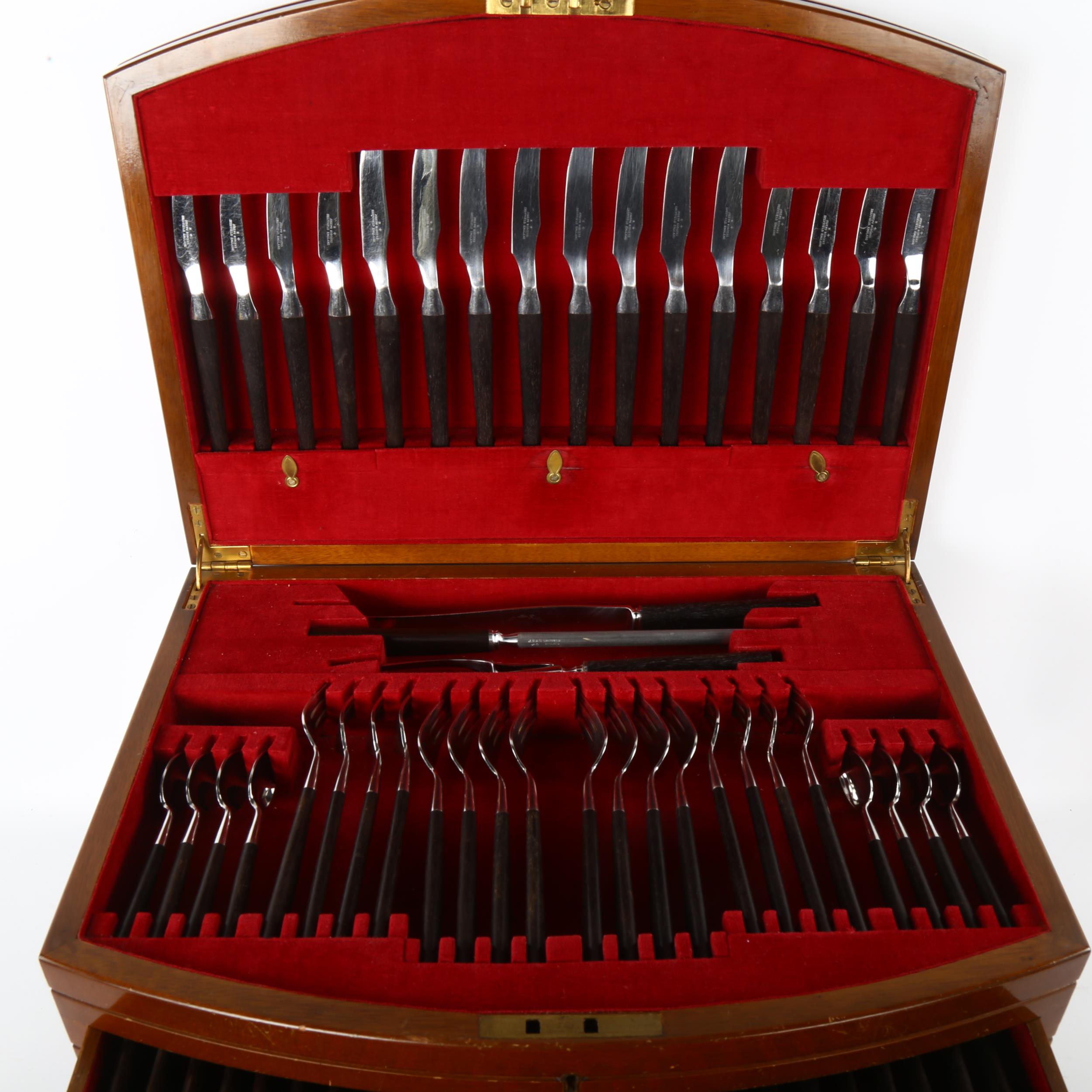 A complete canteen of cutlery, by Joseph Rodgers, Sheffield, Manhattan pattern, in mahogany cabinet, - Image 2 of 4