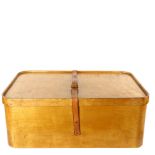 An early 20th century Luterma bent ply rectangular case with leather strap, stamped inside of lid,