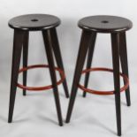Jean Prouve, a pair of Tabouret Hallway stained oak barstools by Vitra, height 78cm