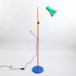 A 1980's Veneta Lumi style floor lamp, Memphis group inspired steel adjustable stem and base, height